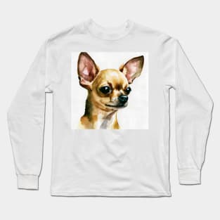 Tan Brown Chihuahua Watercolor Portrait Long Sleeve T-Shirt